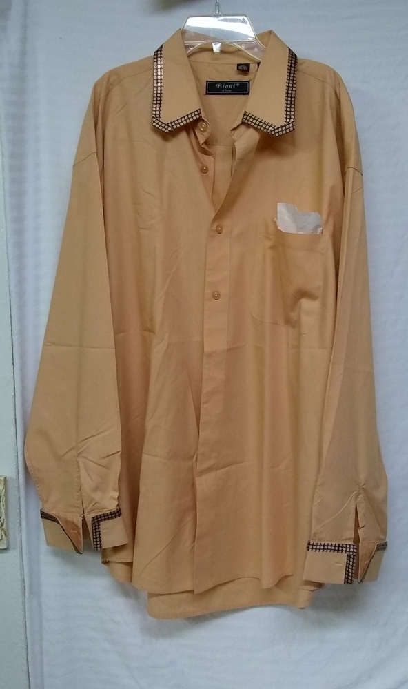 Biani Men's Shirt Long Sleeve Button Down Dress Tan Rust 2XL/54 31Long